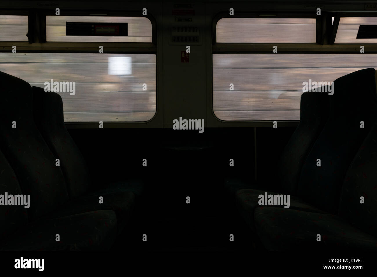Moving Train Inside moving train railway carriage in silhouette as seen from inside Stock ...