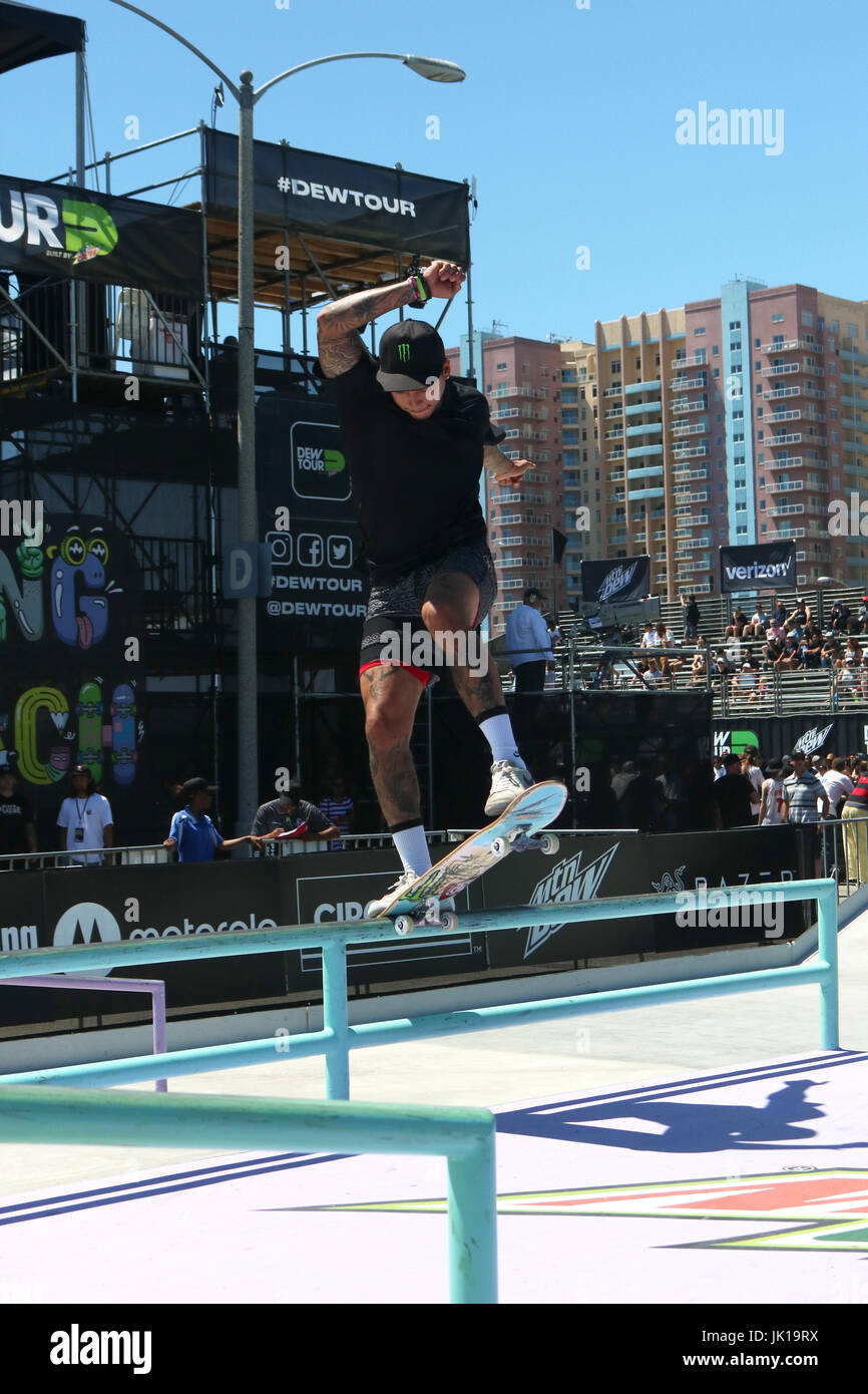 Professional Skateboarders compete at the 2017 Dew tour in Long Beach