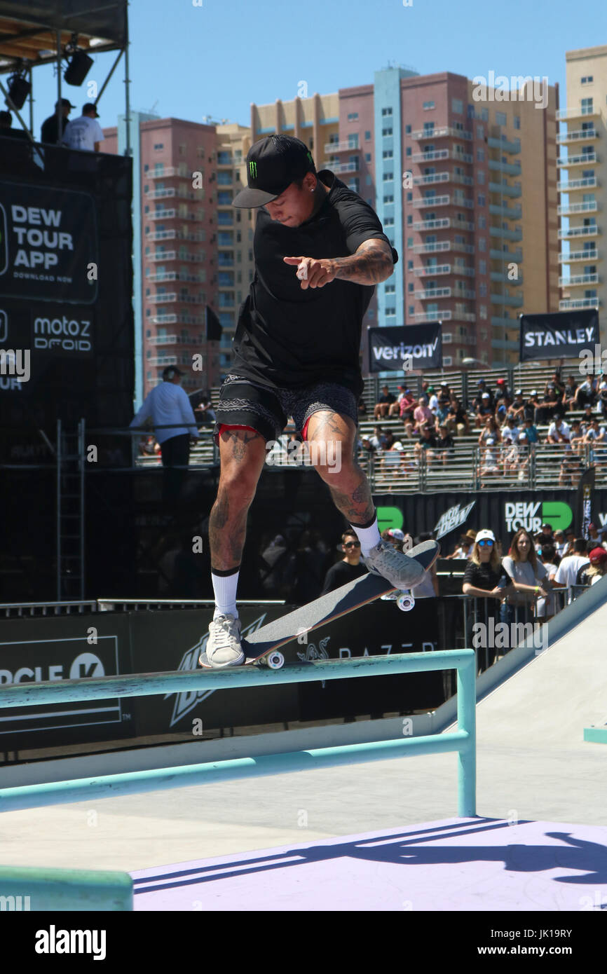 Professional Skateboarders compete at the 2017 Dew tour in Long Beach