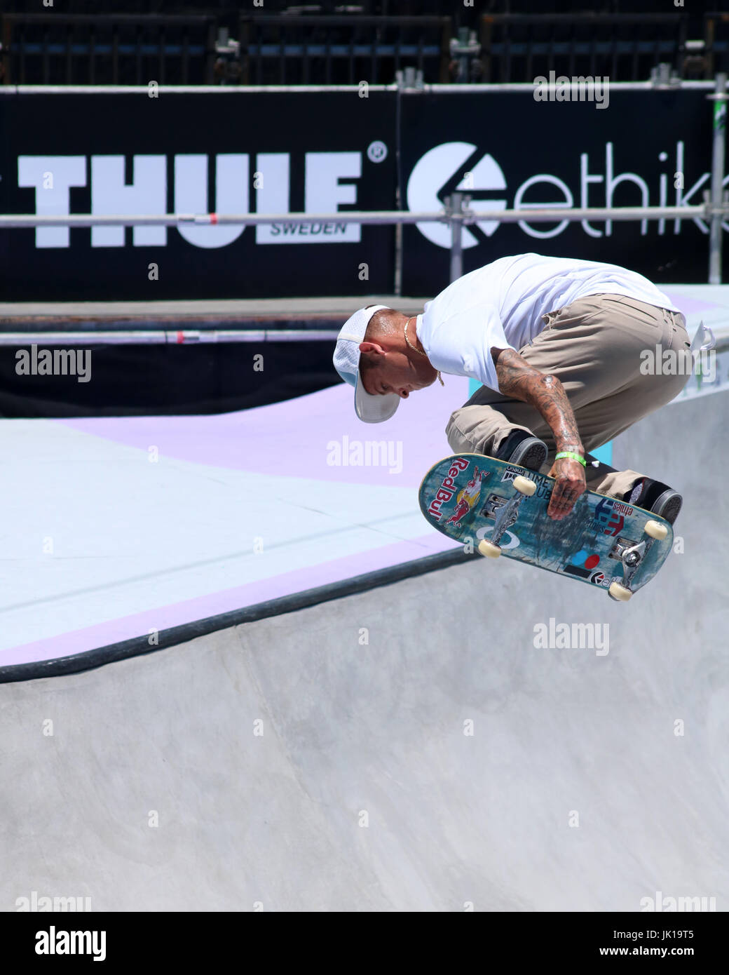 Professional Skateboarders compete at the 2017 Dew tour in Long Beach