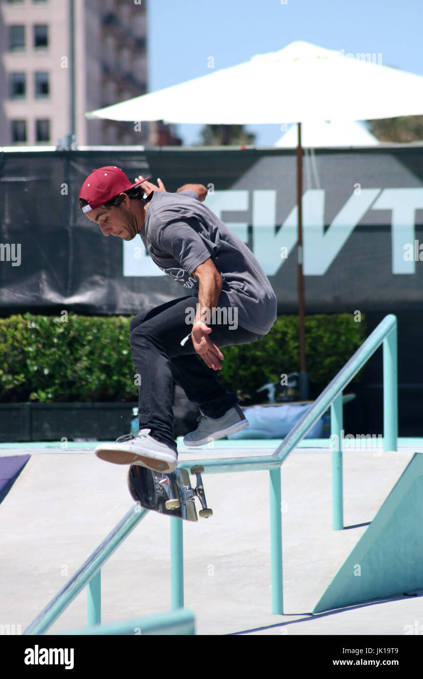 Professional Skateboarders compete at the 2017 Dew tour in Long Beach