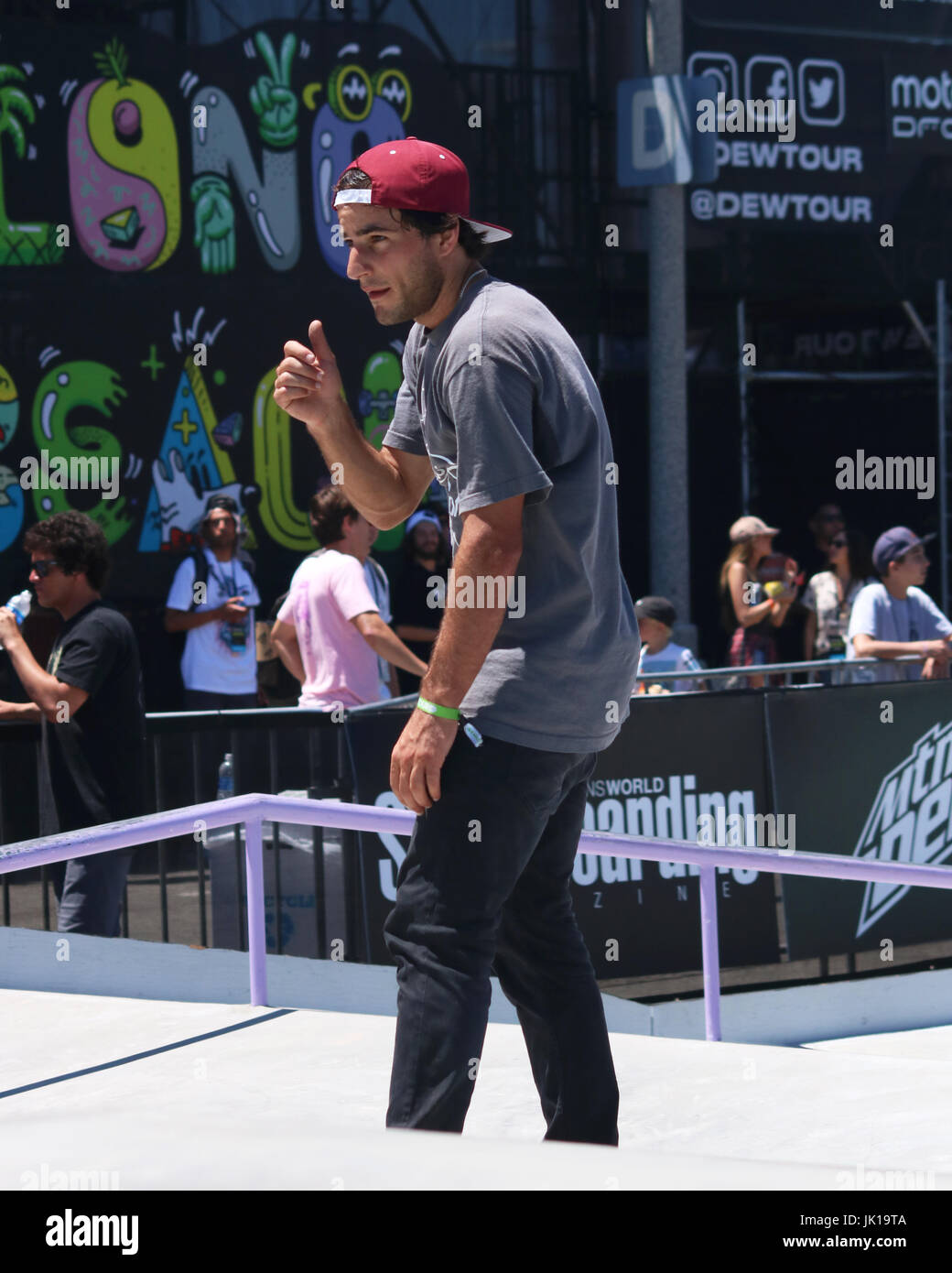 Professional Skateboarders compete at the 2017 Dew tour in Long Beach