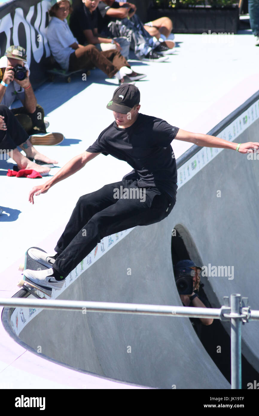Professional Skateboarders compete at the 2017 Dew tour in Long Beach