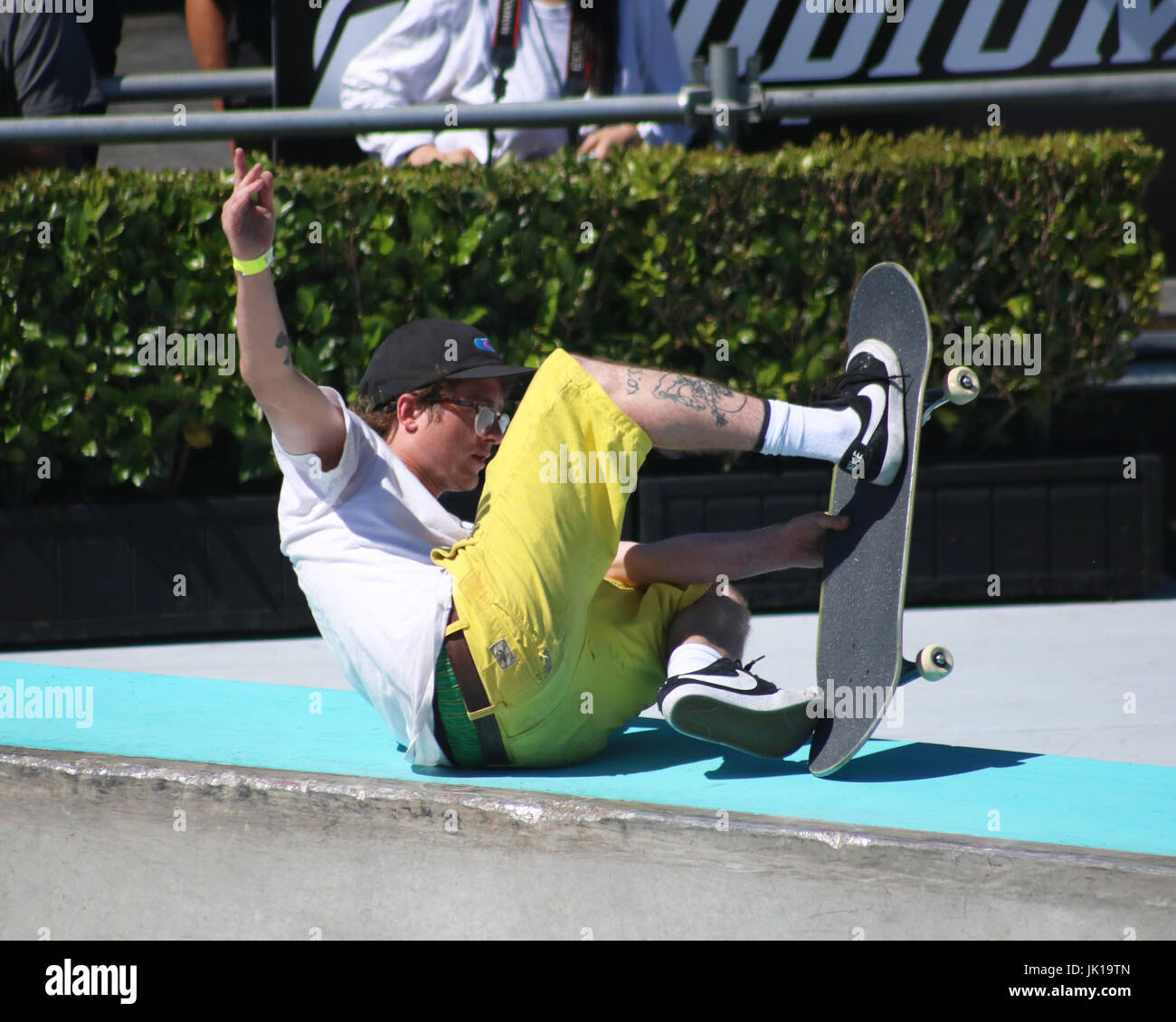 Professional Skateboarders compete at the 2017 Dew tour in Long Beach