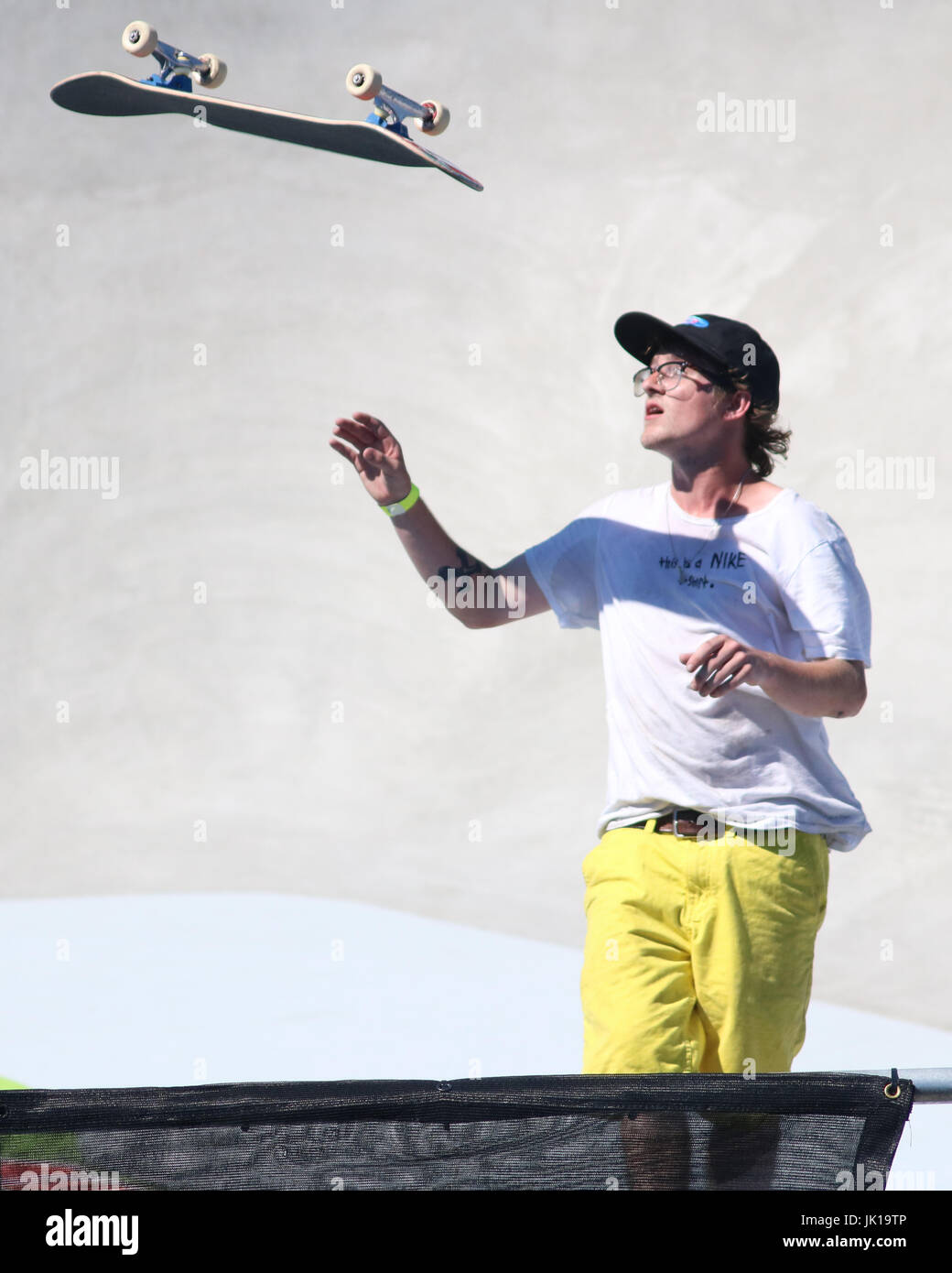 Professional Skateboarders compete at the 2017 Dew tour in Long Beach