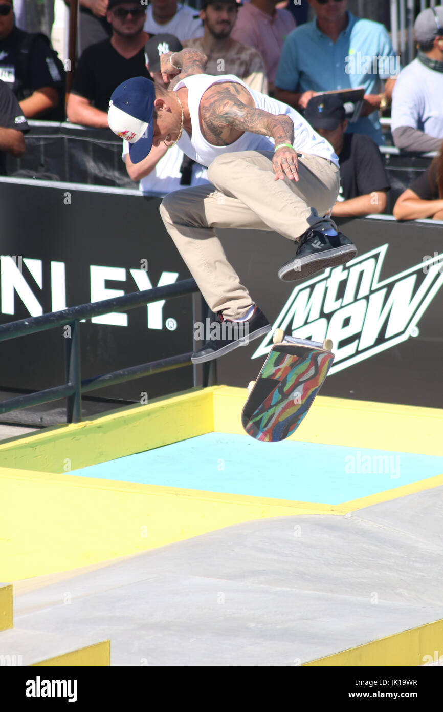 Professional Skateboarders compete at the 2017 Dew tour in Long Beach