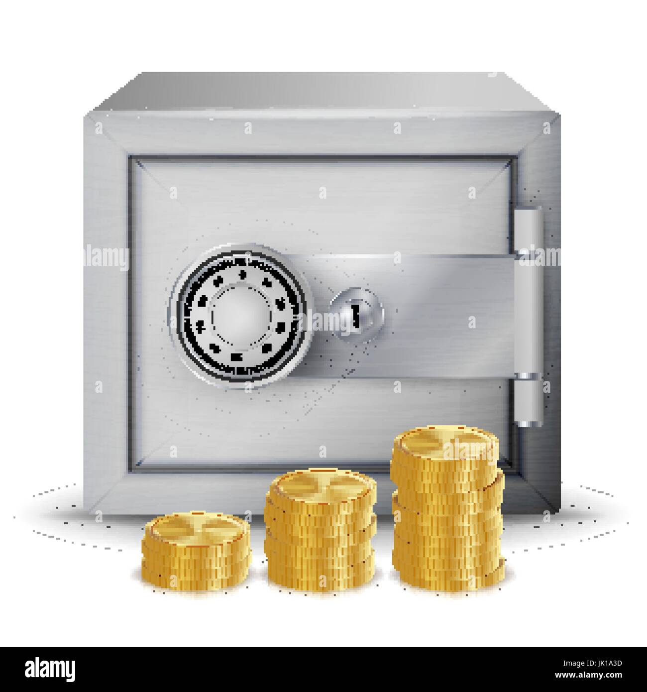 Steel Safe Security Concept Vector. Metal Safe, Coins And Money 