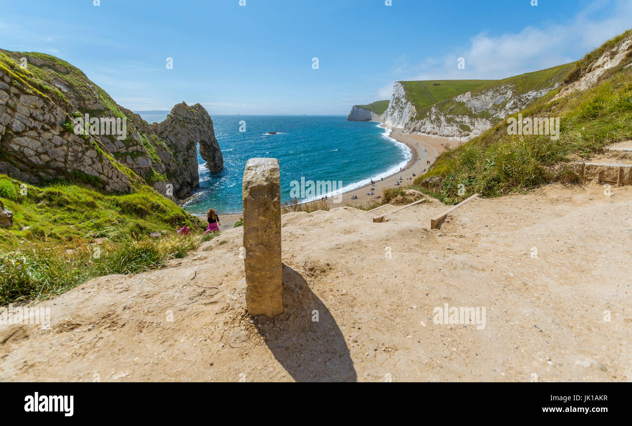 Steps down to the beach at Durdle Door, West Lulworth, Dorset Stock Photo