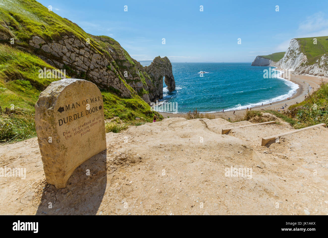 Steps down to the beach at Durdle Door, West Lulworth, Dorset Stock Photo