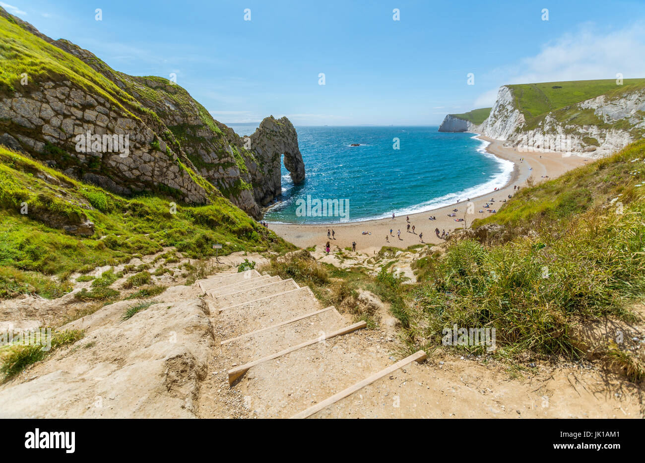 View from the cliff tops at Durdle Door in West Lulwoth, Dorset. Stock Photo
