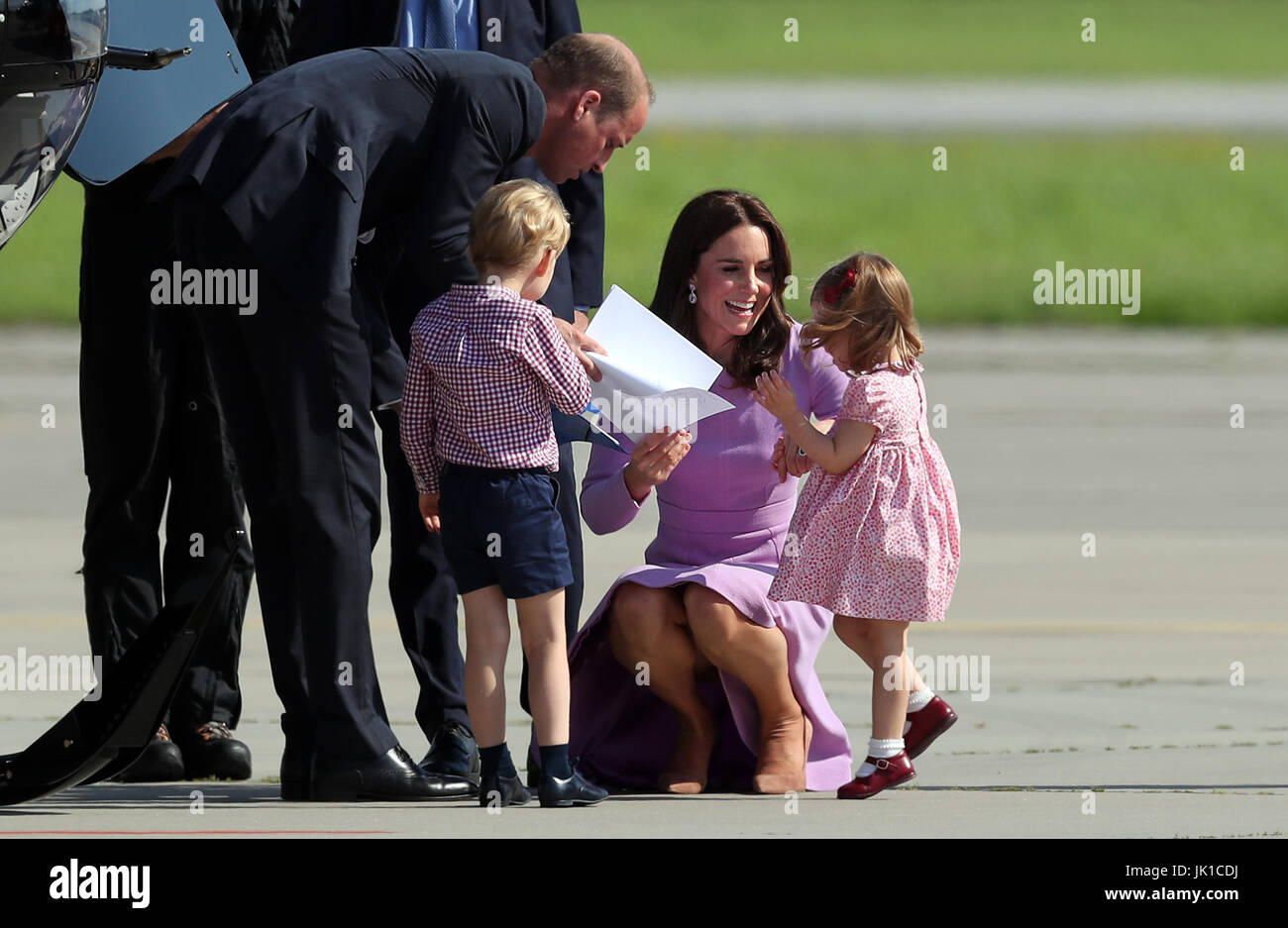 The Duke and Duchess of Cambridge and their children, Prince George and Princess Charlotte, visit Airbus in Hamburg, Germany. Stock Photo