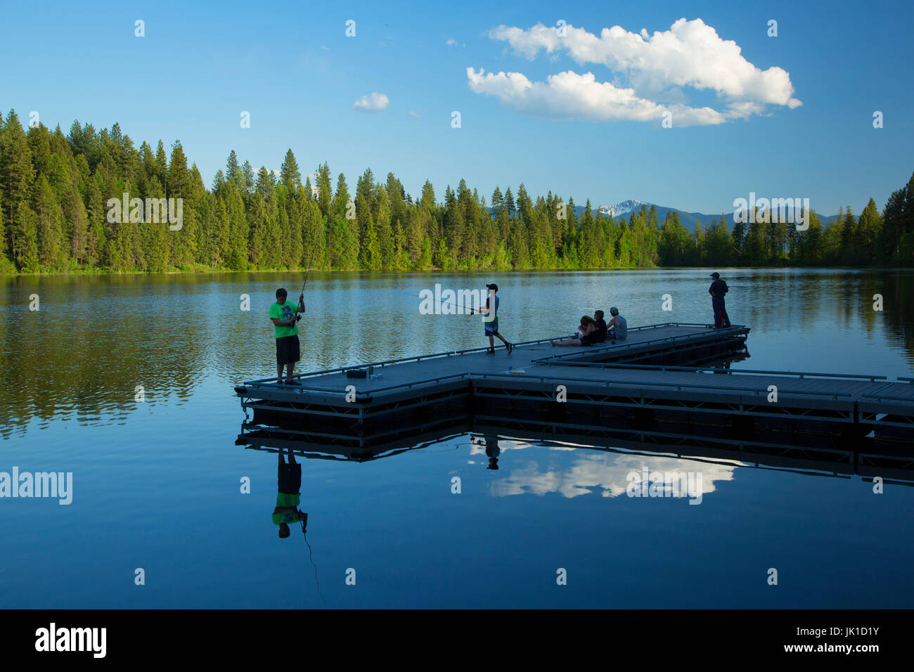 Fishing dock at Smith Lake, Kaniksu National Forest, Idaho Stock Photo