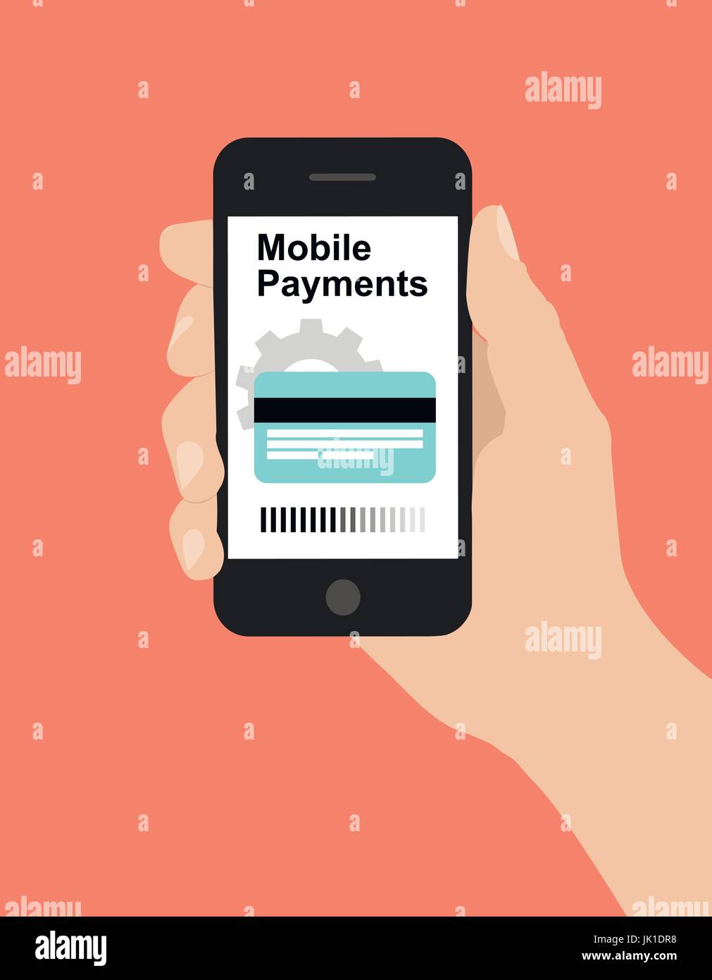 Modern flat design illustration, hand hold smart phone, online banking concept Stock Vector
