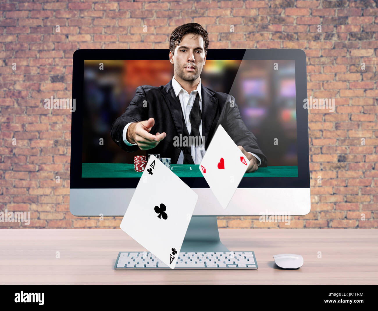 Online poker game, with the poker player coming out of the computer ...