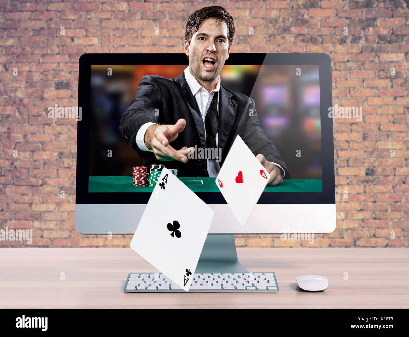 Online poker game, with the poker player coming out of the computer ...