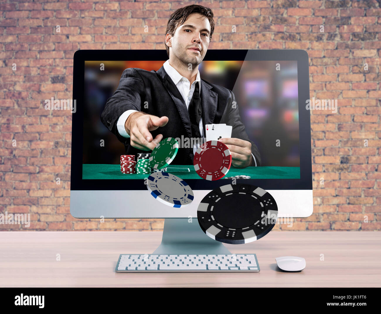 Online poker game, with the poker player coming out of the computer ...