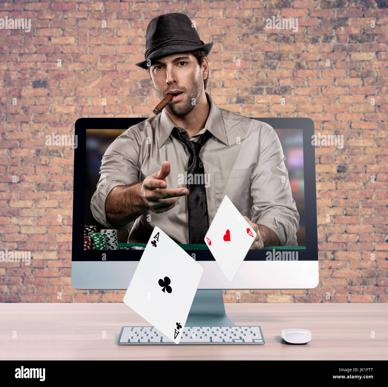 Online poker game, with the poker player coming out of the computer ...