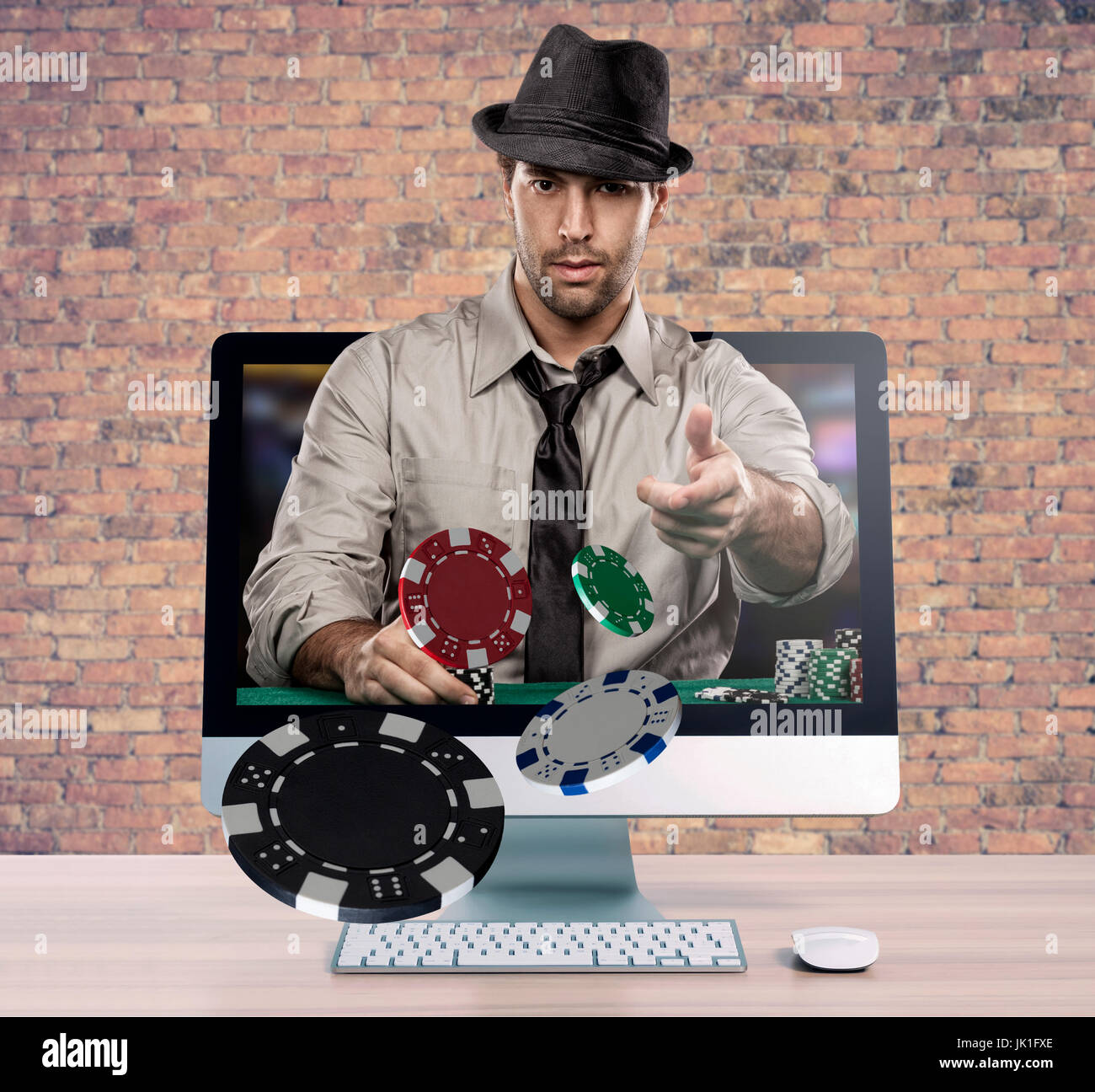 Online poker game, with the poker player coming out of the computer ...