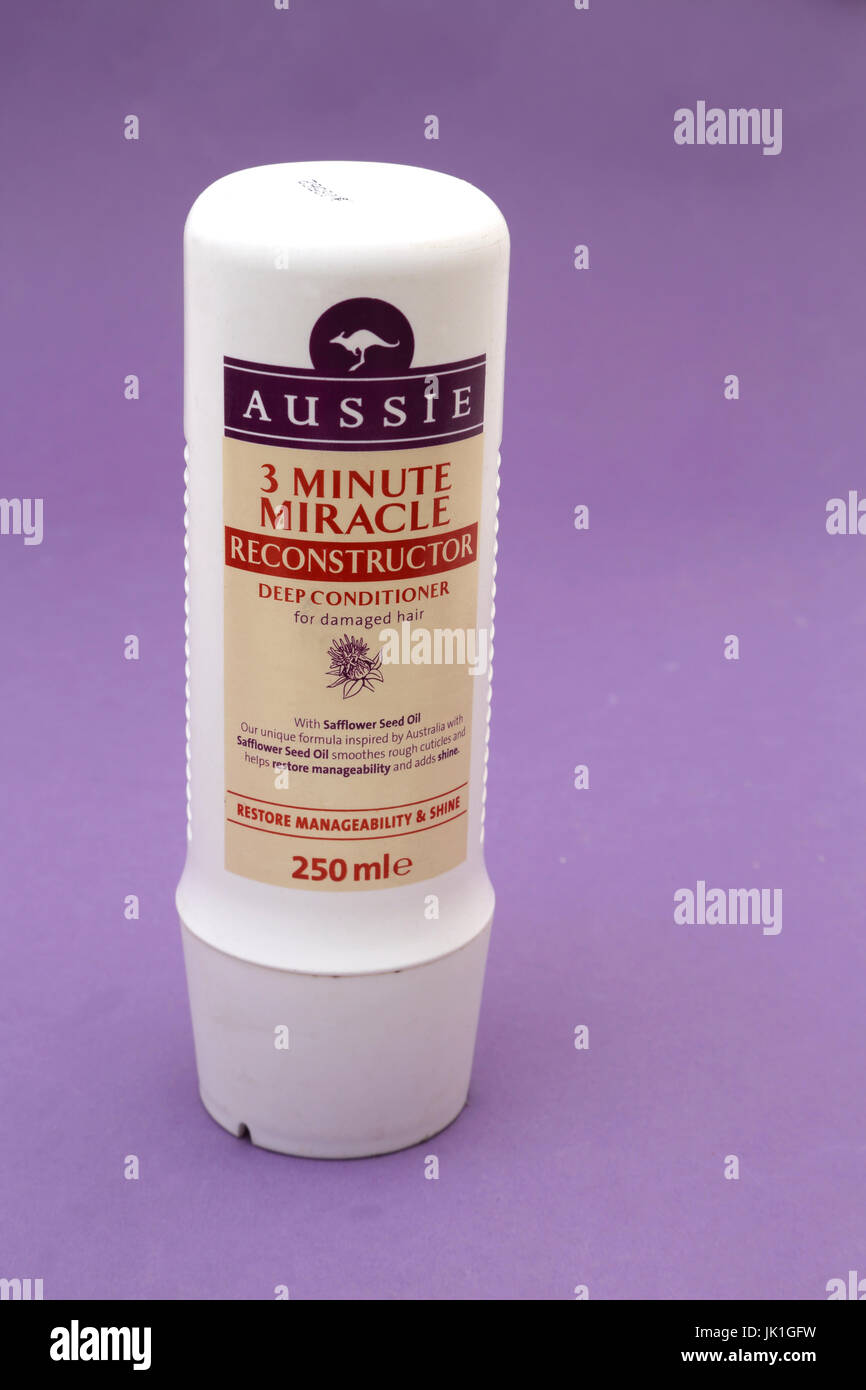 Bottle of Aussie Three Minute Miracle Reconstruction Deep Conditioner Stock Photo