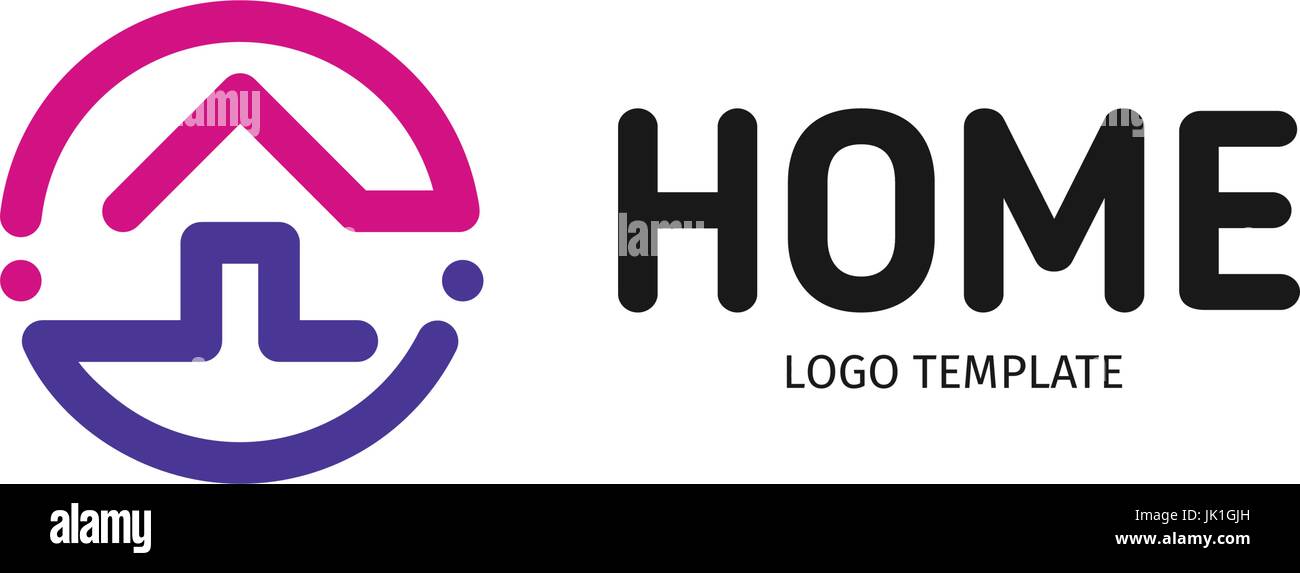 Home linear vector logo. Smart house line art purple, violet and black logotype. Outline real estate icon. Stock Vector