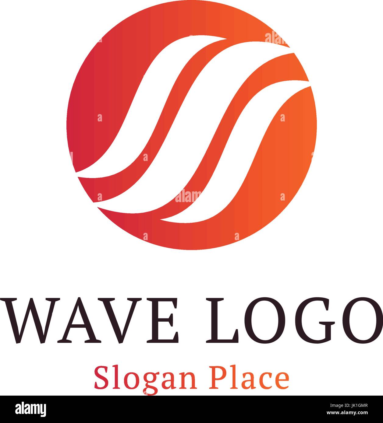 Wavy wave in round shape, red and blue feather logos. Isolated abstract decorative logo set, design element template on white background Stock Vector