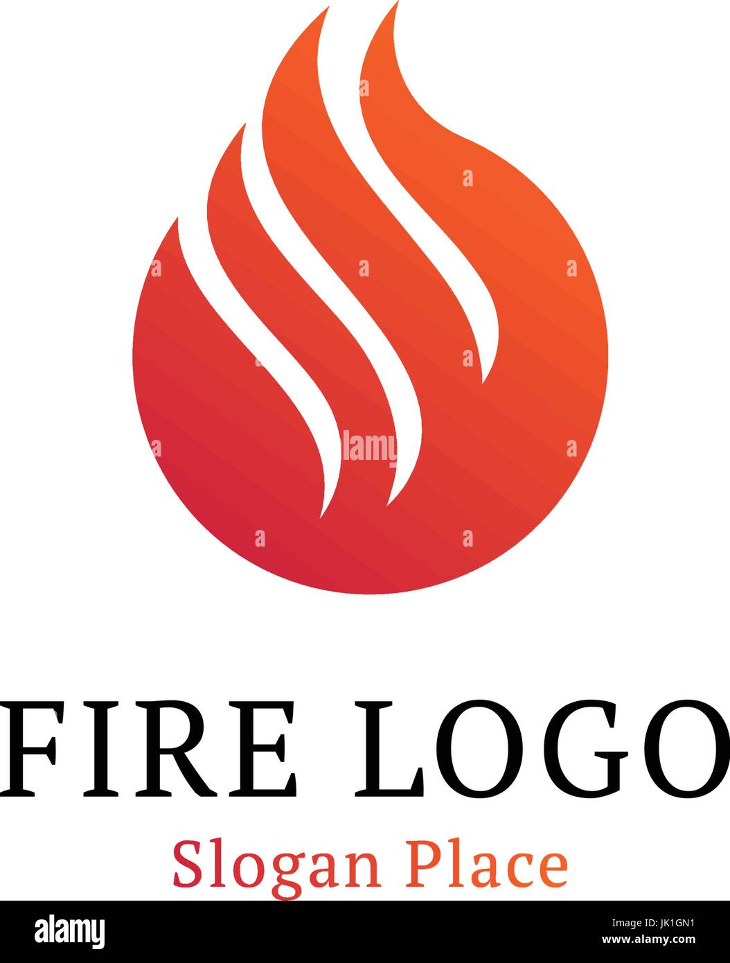 Hot kitchen logotype template. Wavy white line on red round shape. Fire, flames, burning vector logo. Isolated red abstract firefighter logotype on white background Stock Vector