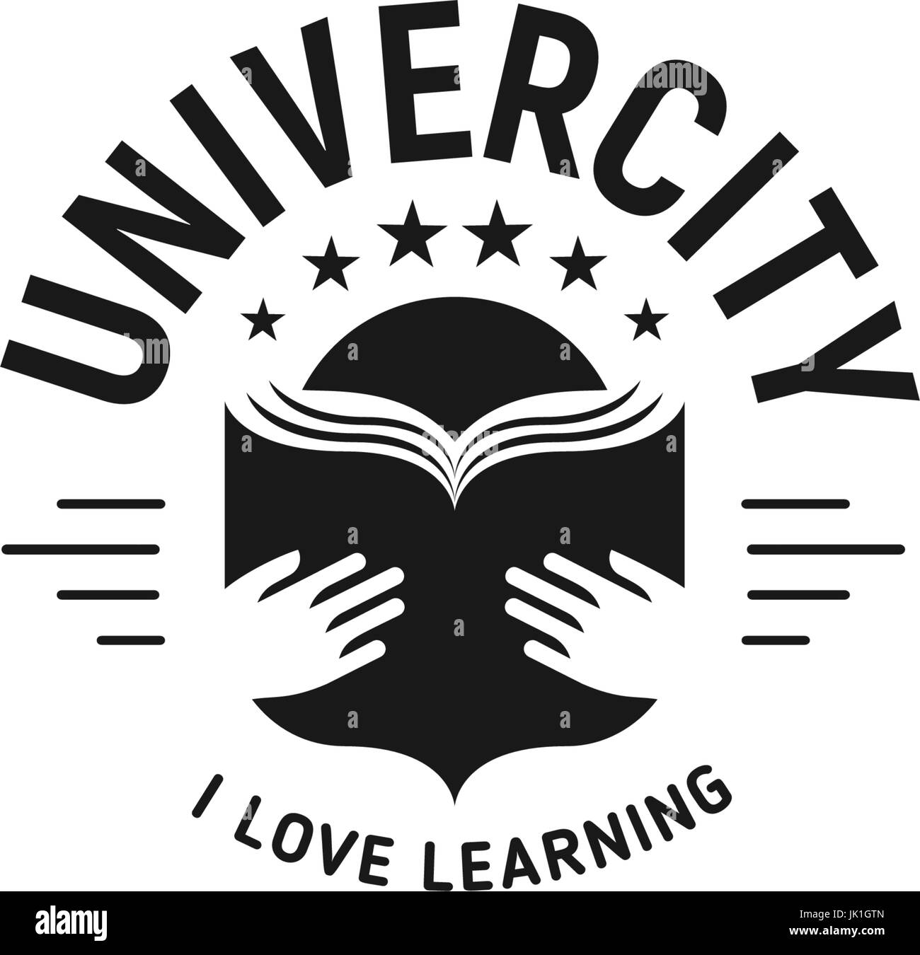 Black and white education emblem on white background, school vector logo, monochrome vintage sign. University, college retro design stamp. Stock Vector