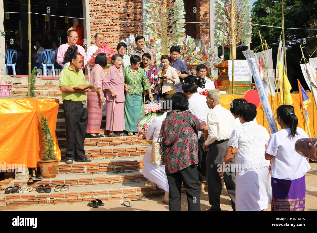 CHIANGMAI, THAILAND -OCTOBER 26 2014 : People in  Kathina ceremony in Paduaek temple, Saraphi district. Chiangmai, Thailand. Stock Photo