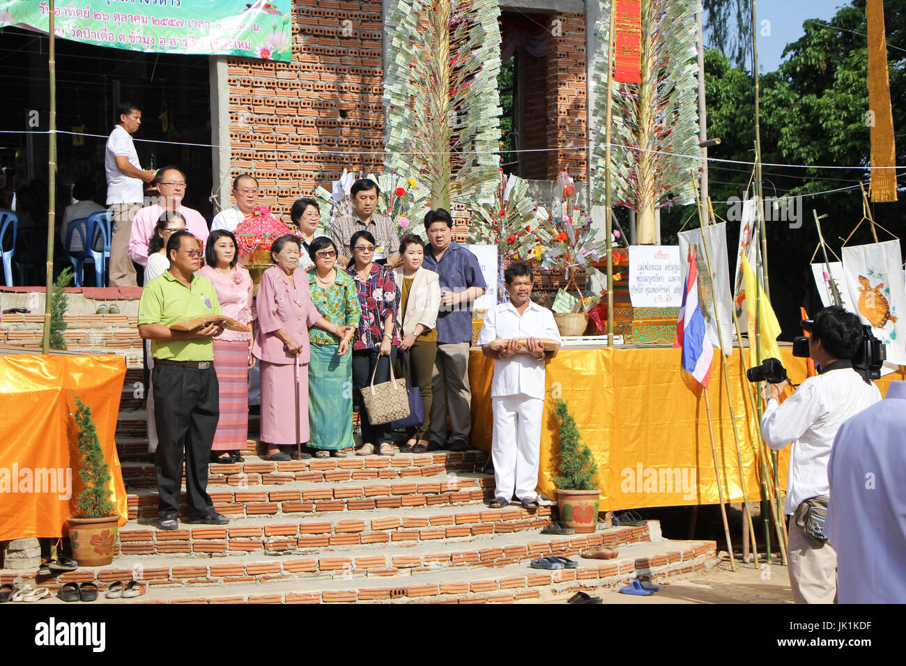 CHIANGMAI, THAILAND -OCTOBER 26 2014 : People in  Kathina ceremony in Paduaek temple, Saraphi district. Chiangmai, Thailand. Stock Photo