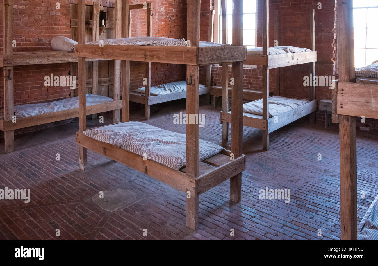 Barracks at historic 19th century Fort Clinch, used primarily by the Union Army during the Civil War. The fort is located on Amelia Island in Florida. Stock Photo