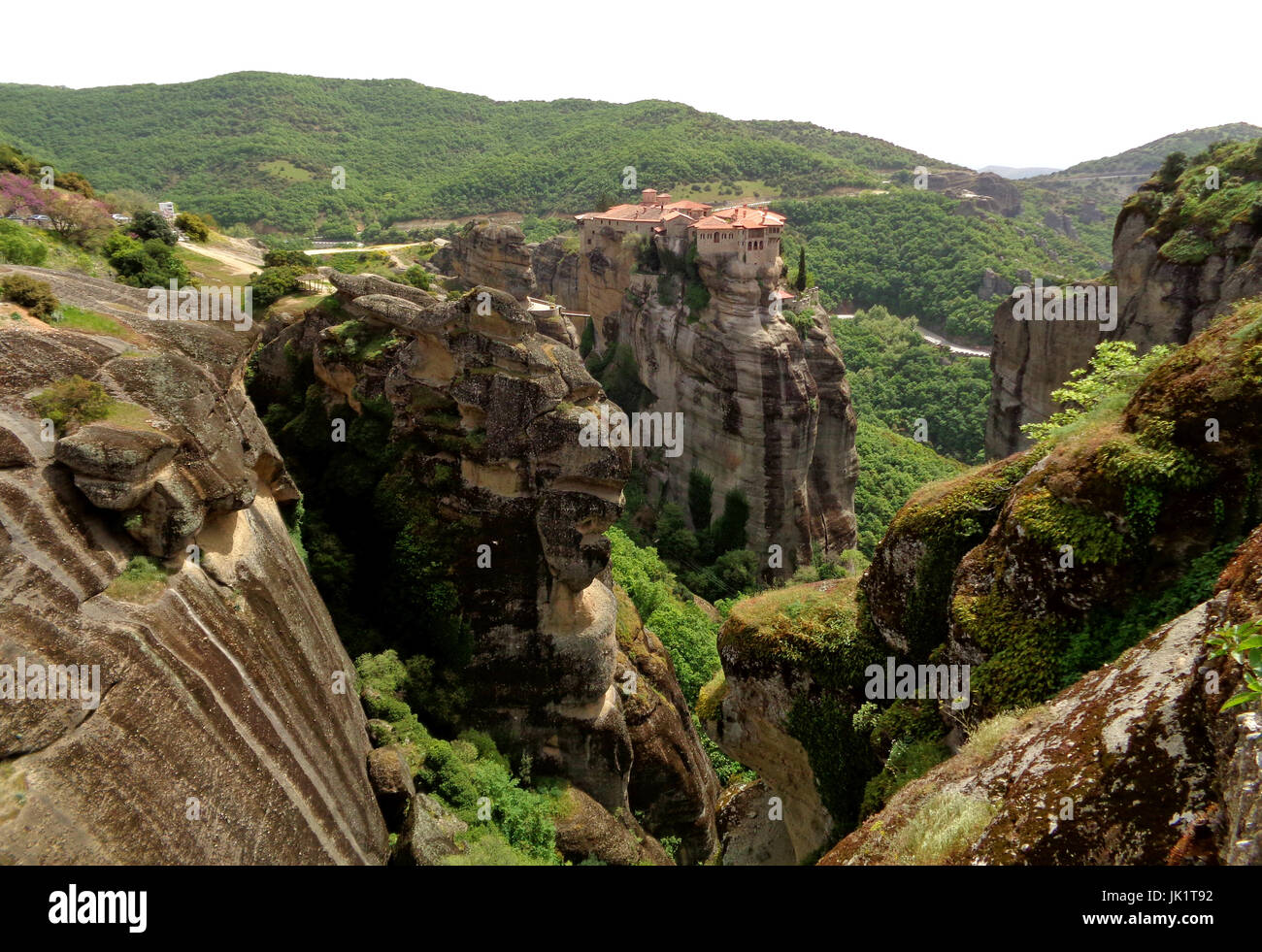 The Holy Monastery of Varlaam on the peak of limestone rock formations ...