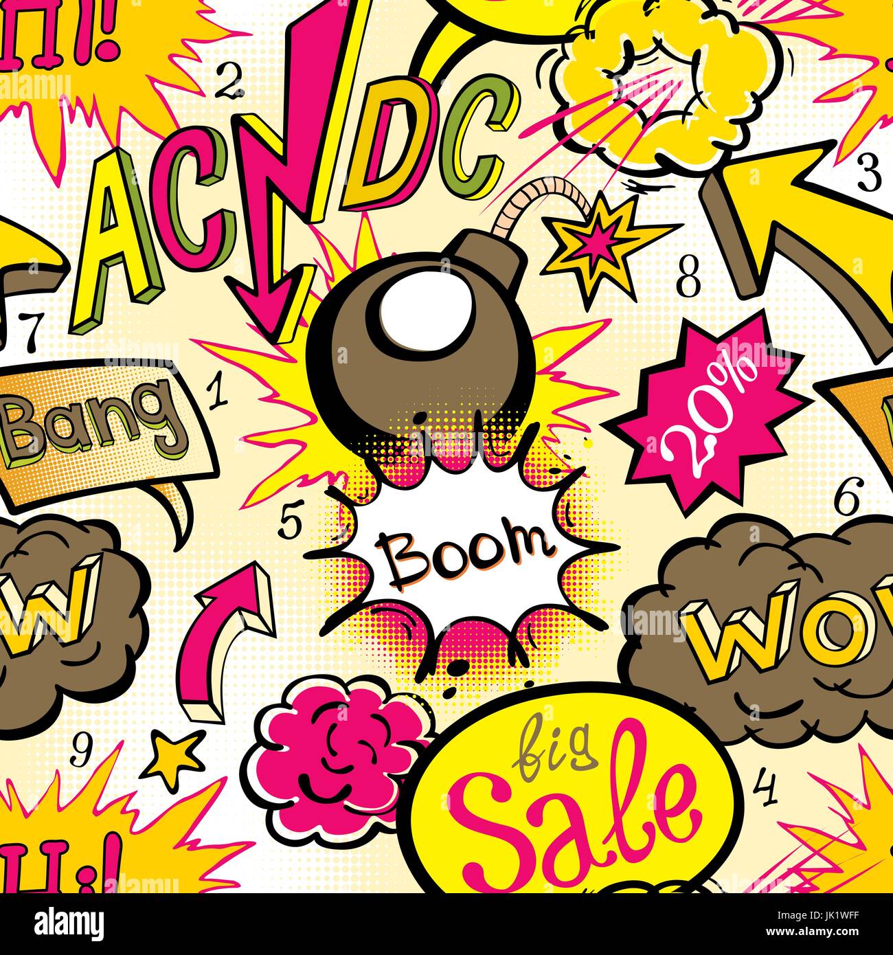 Comic book explosion pattern vector illustration seamless art acdc ...