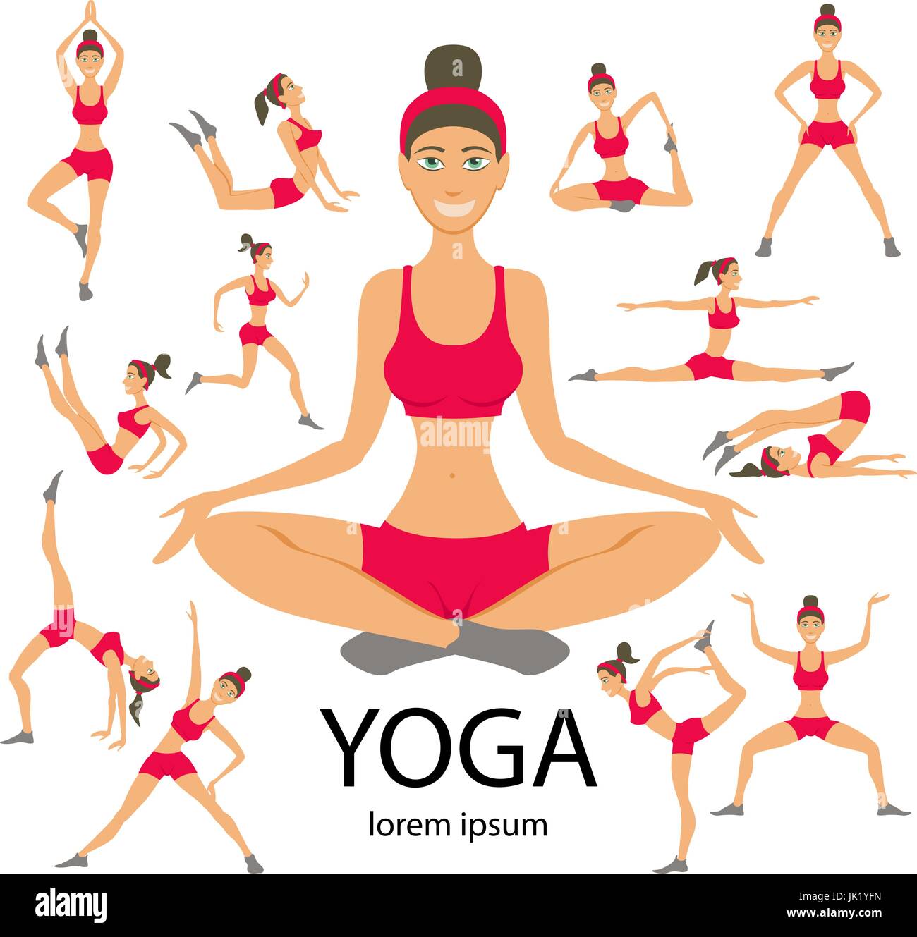 Vector yoga illustration. Yoga set. Yoga exercises. Women yoga. Yoga class,  yoga center, yoga studio. Yoga poster. Sketch with yoga asana. Girl does y  Stock Vector Image & Art - Alamy
