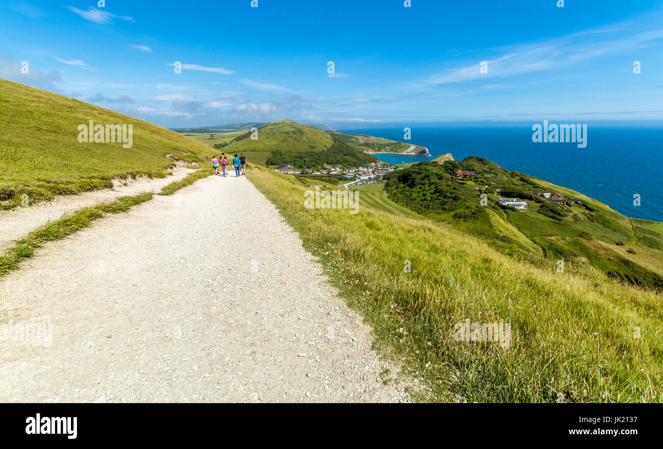 A view of Lulworth Cove from the footpath to Durdle Door, West Lulworth in Dorset Stock Photo