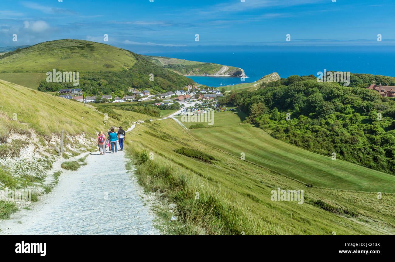 A view of Lulworth Cove from the footpath to Durdle Door, West Lulworth in Dorset Stock Photo