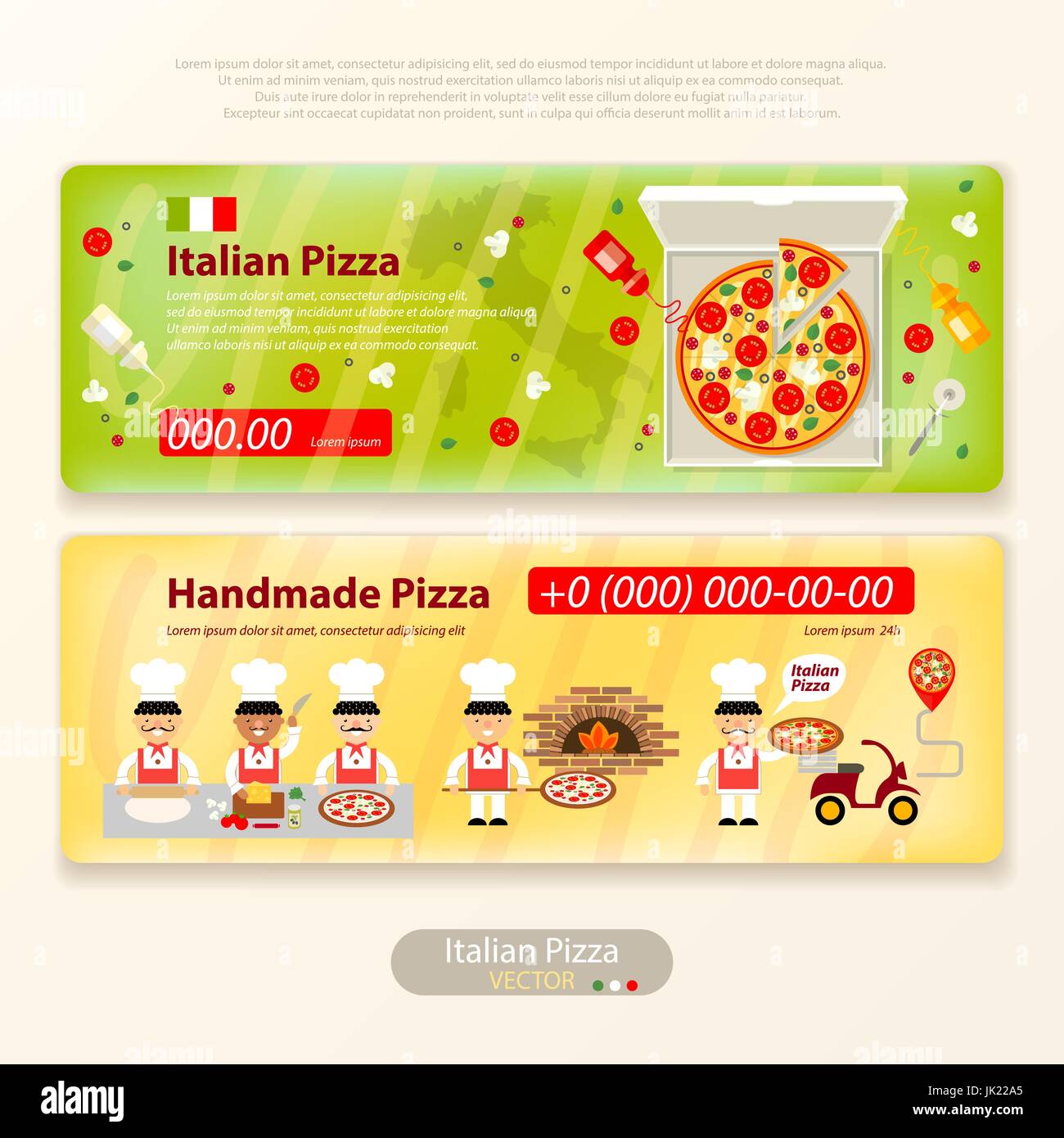 pizza flat icon banner italian handmade art Stock Vector Image & Art ...