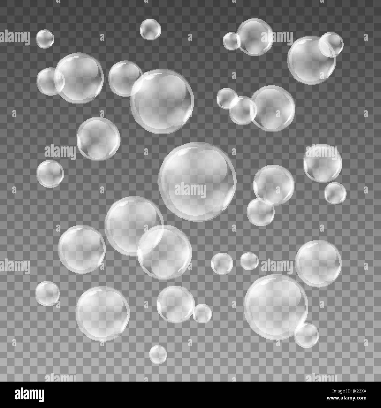 Transparent grey soap bubbles vector set on plaid background. Sphere ...