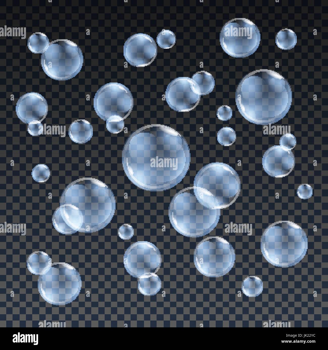 Transparent blue soap bubbles vector set on plaid background. Sphere ...