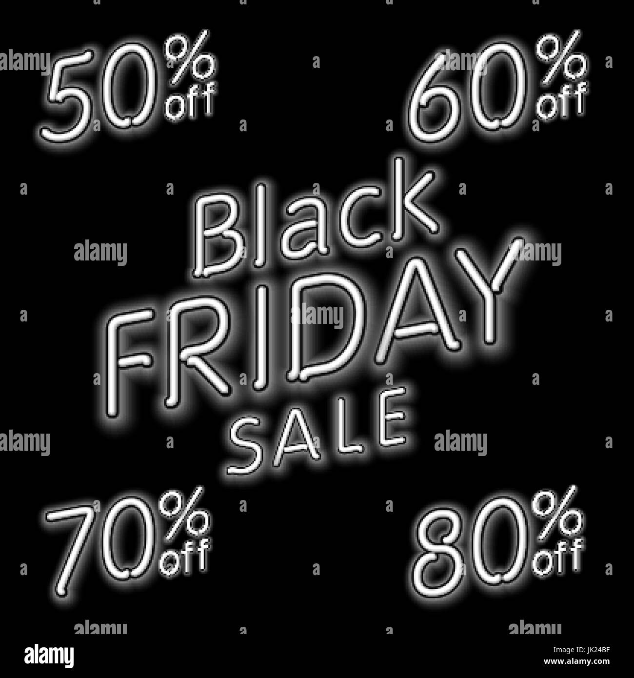 Black Friday Sale 50% 60% 70% 80% retro light frame. Vector illustration neon art Stock Vector