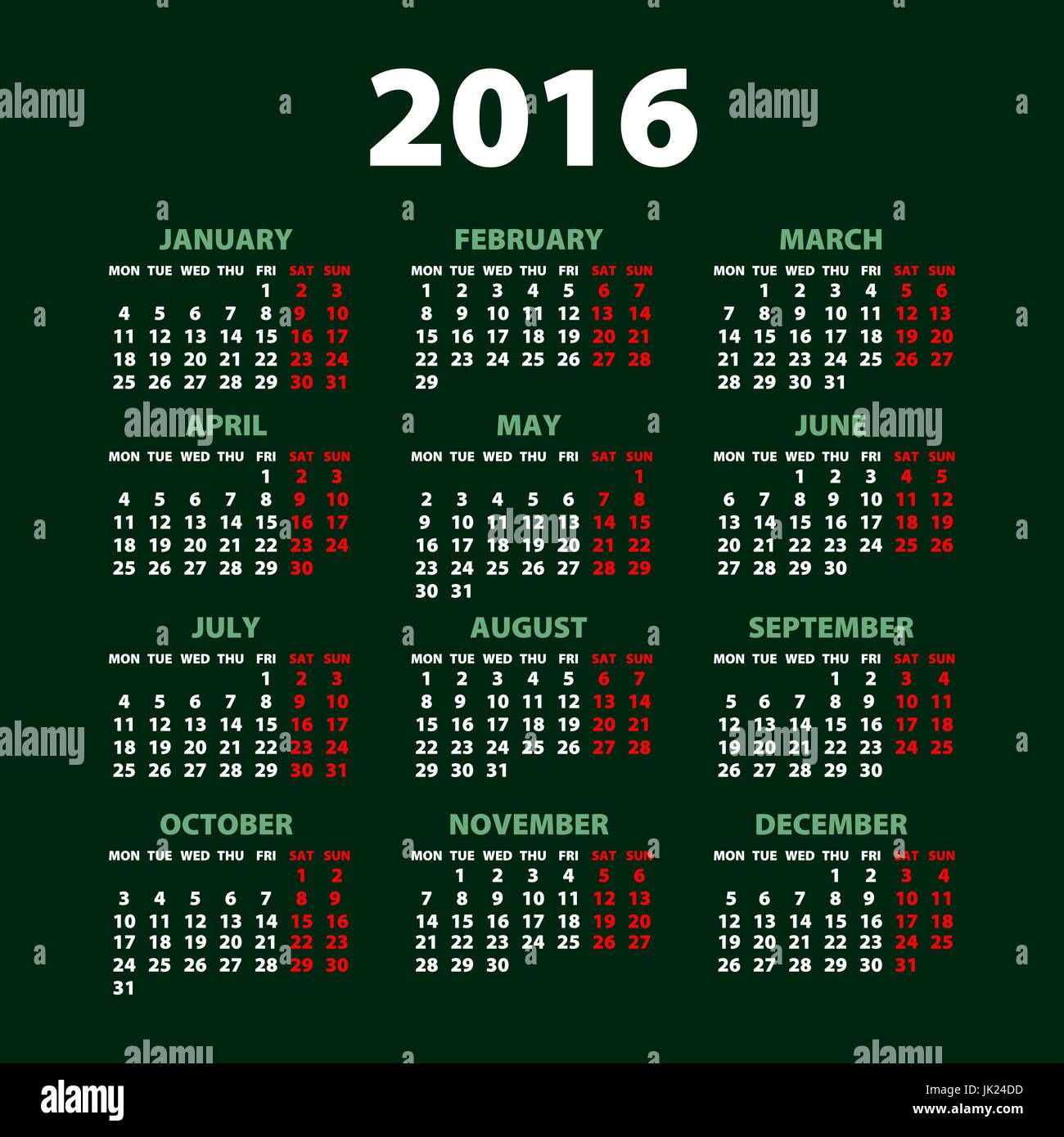 16 Calendar Simple Design Date Color Stock Vector Image Art Alamy