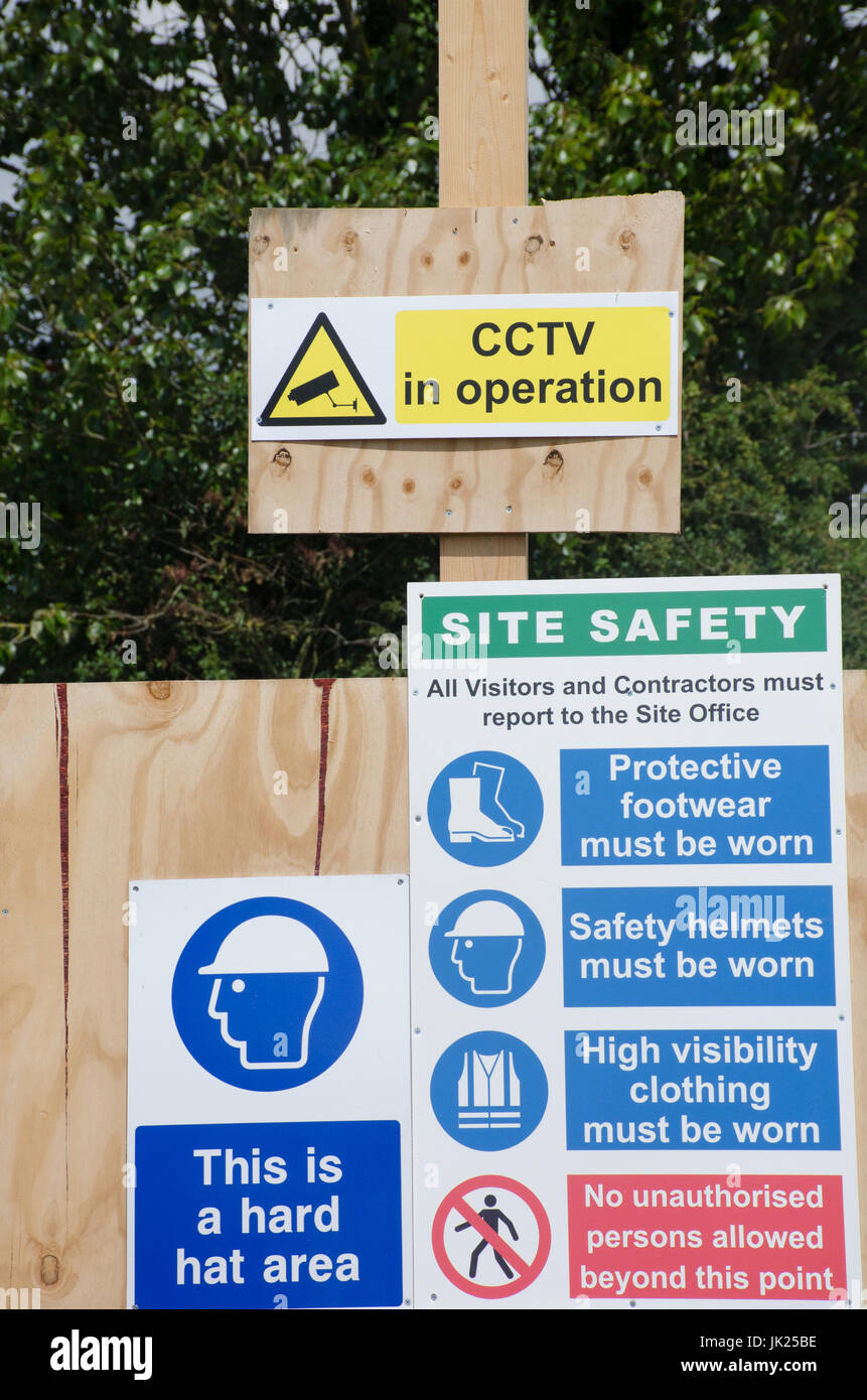 Elmstead Essex United Kingdom  -17 July  2017: Various Health and Safety signs related to construction site Stock Photo
