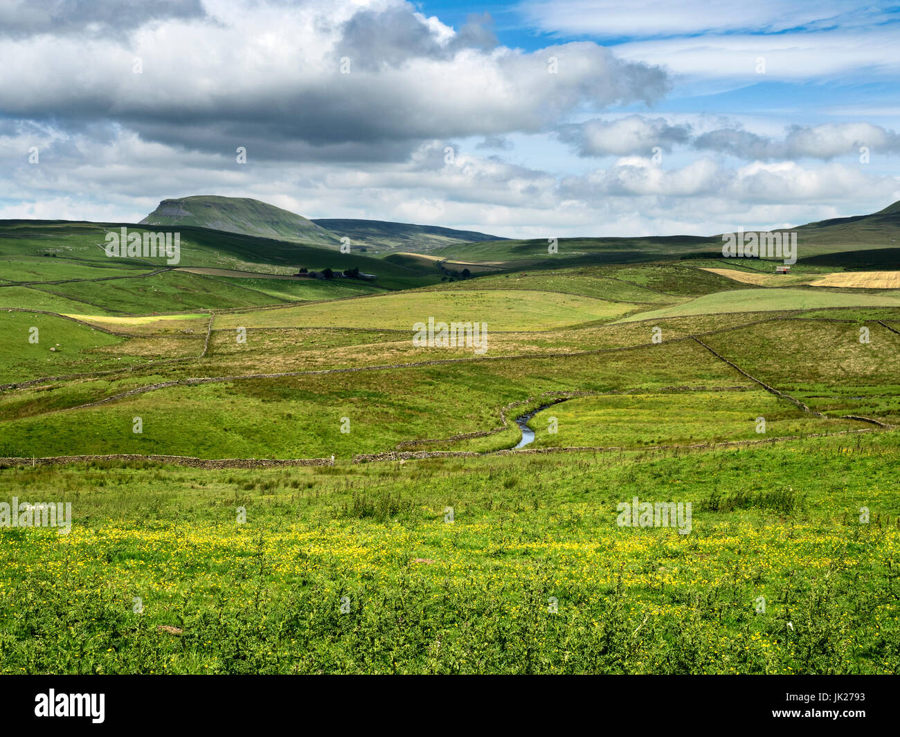 Pen Y Ghent Hill from Meadows above Stainforth in Ribblesdale Yorkshire Dales England Stock Photo