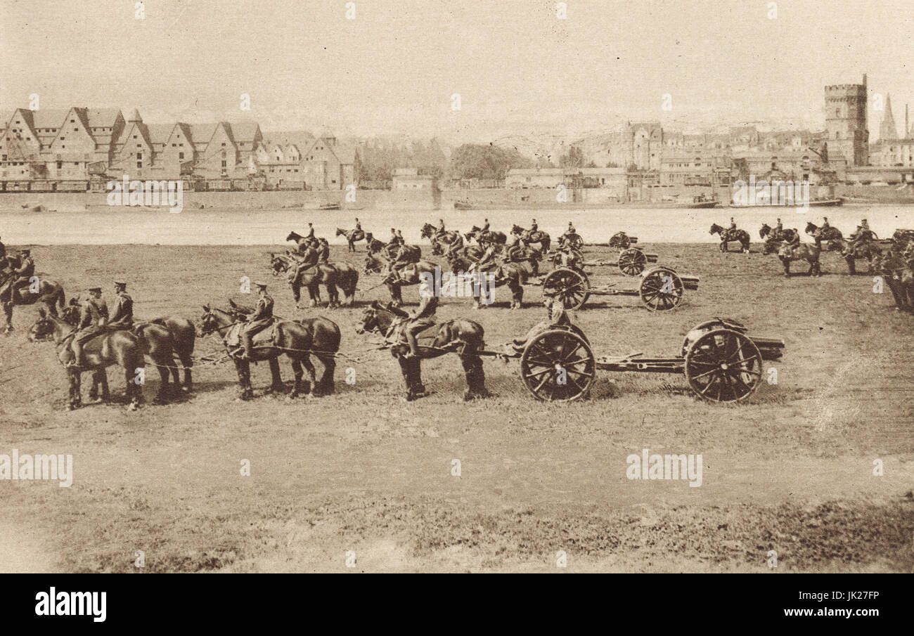 British Artillery parade on banks of the Rhine 1919 Stock Photo