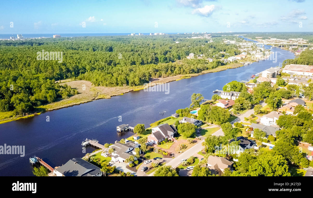 Aerial view on intercoastal waterway in Little River of South Carolina