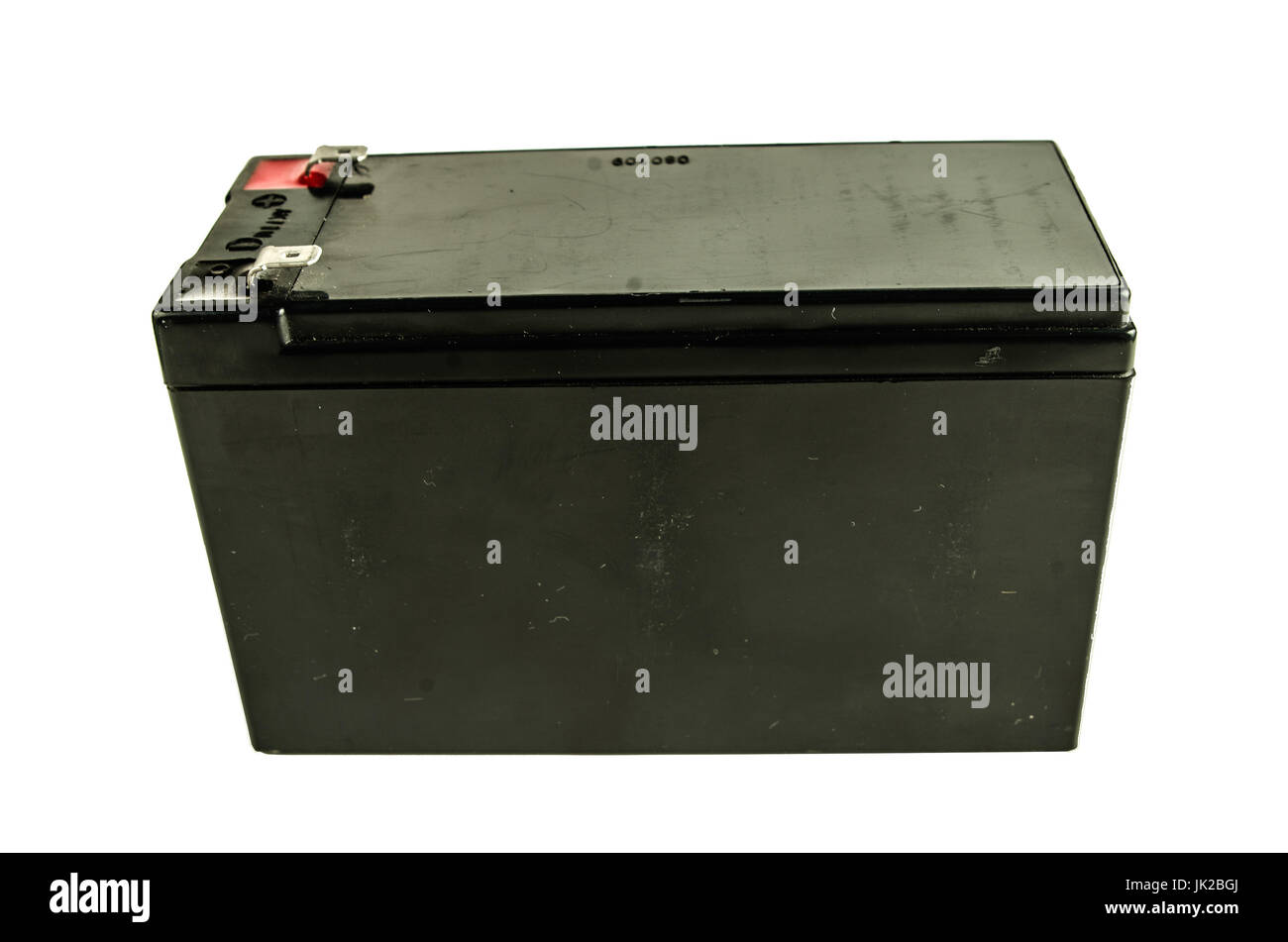 Close up of a generic black car battery isolated on white background. Stock Photo