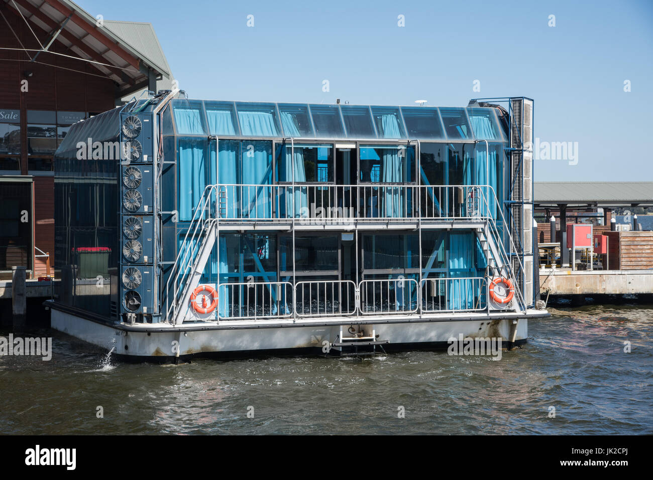 Perth,WA,AustraliaNovember 17,2016 Unique floating bar moored by the Barrack Street Jetty on