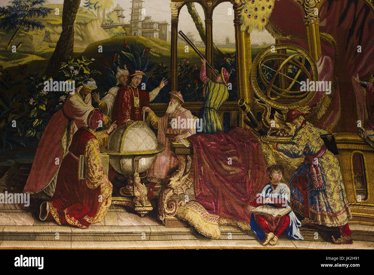 Germany, Bavaria, Munich, Residenzmuseum, Chinese tapestry room, Astronomers by Beauvais 1730, Stock Photo