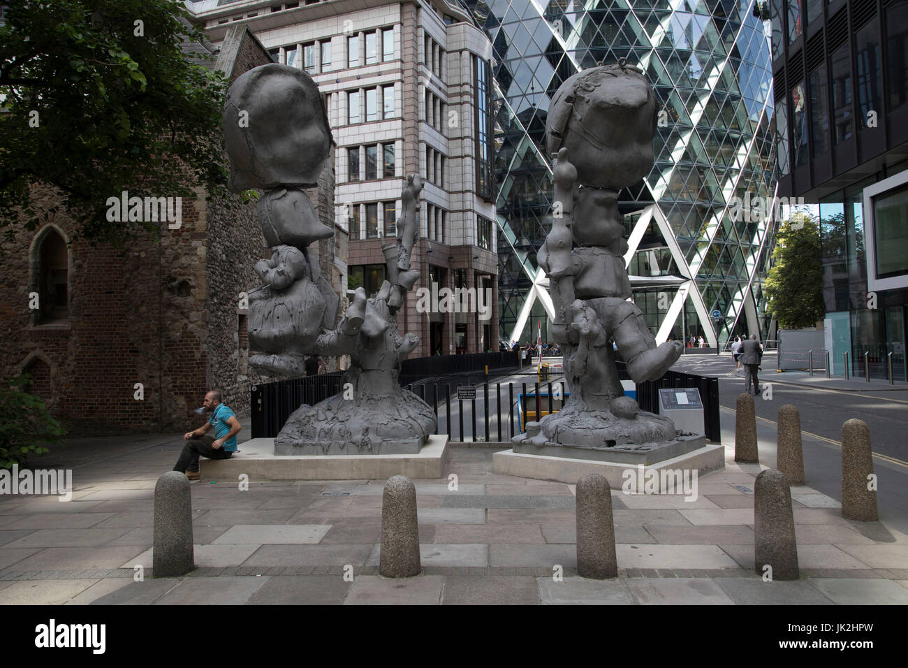 Sculpture in the City on July 17th 2017 in the City of London, England, United Kingdom. Each year, the critically acclaimed Sculpture in the City returns to the Square Mile with contemporary art works from internationally renowned artists in a public exhibition of artworks  open to everyone to come and interact with and enjoy. Apple Tree Boy Apple Tree Girl by Paul McCarthy 2010. Stock Photo