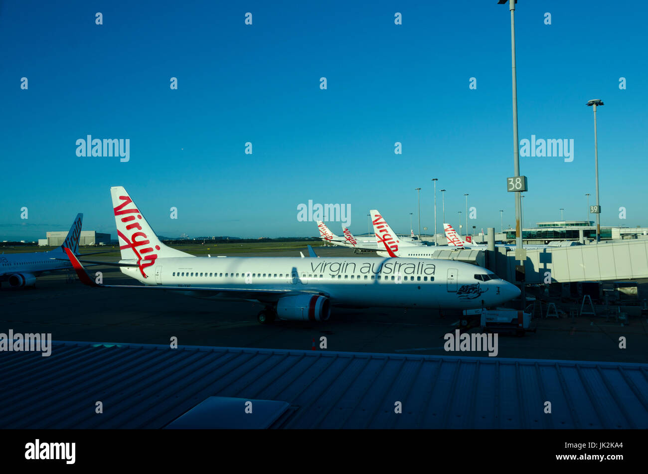 Virgin Australia aircraft at Brisbane Airport, Queensland, Australia Stock Photo