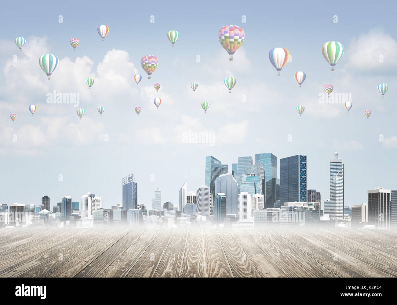 Concept of air pollution concept with aerostats flying above city Stock ...